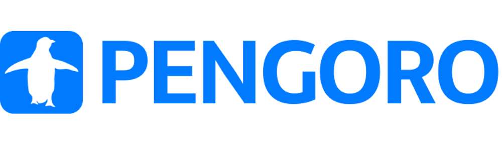 Blauer Pinguin und der Text "PENGORO" auf dunklem Hintergrund.
