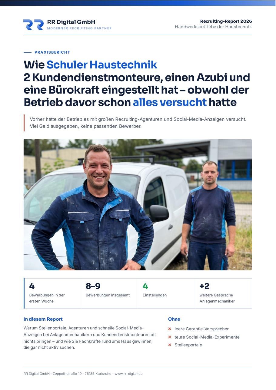 Wie Schuler Haustechnik 2 Kundendienstmonteure, einen Azubi und eine Bürokraft eingestellt hat