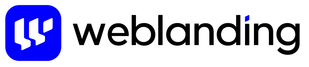 WeBlanding Logo mit blauem Symbol und schwarzem Text.