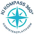 Blaues Logo mit Kompassrose und Text "KI KOMPASS 360° KOMPETENZPLATTFORM"