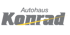 Logo "Autohaus Konrad" in Grau mit gelbem diagonalen Strich durch "Konrad".