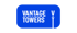 Blaues Logo mit weißem Text "VANTAGE TOWERS" und vertikalen Initialen "V T".