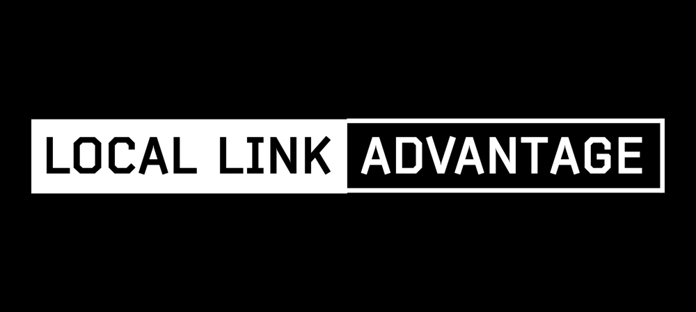 Black background with "LOCAL LINK" in white text on a white bar, and "ADVANTAGE" in white text on a black bar.
