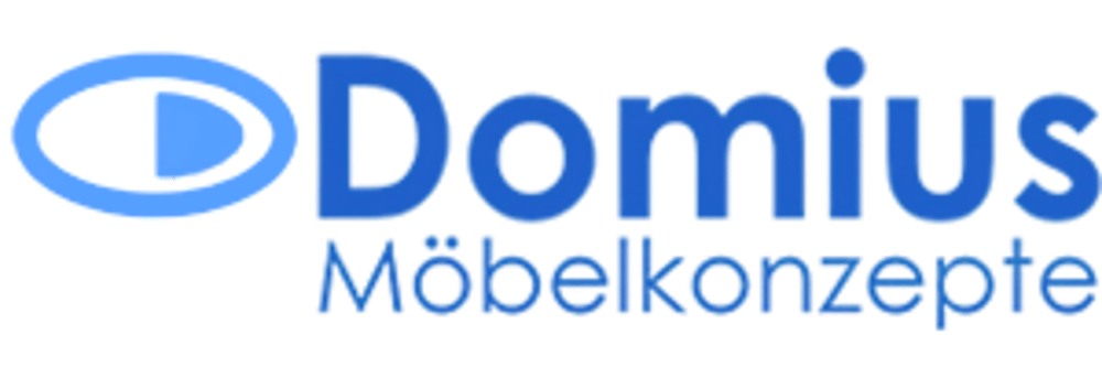 Domius Möbelkonzepte Logo mit Auge und Dreieck Symbol.