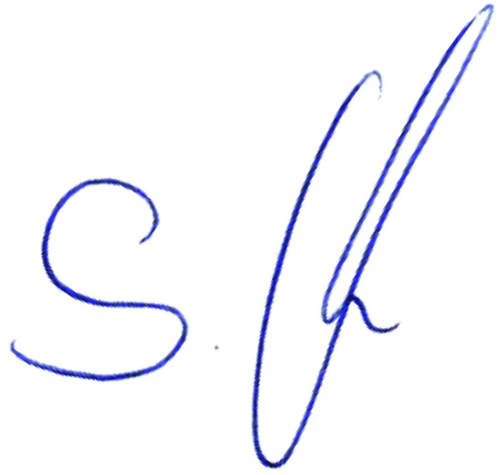 Blaue Unterschrift mit den Buchstaben "s.ff" auf grünem Hintergrund.