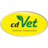 Gelbes, ovales cdVet Logo mit schwarzem "cd", grünem "Vet" und Blatt, darunter "Natürliche Tiergesundheit".