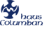 Blaues Logo mit kreisförmigem Symbol und dem Schriftzug haus Columban auf schwarzem Hintergrund.