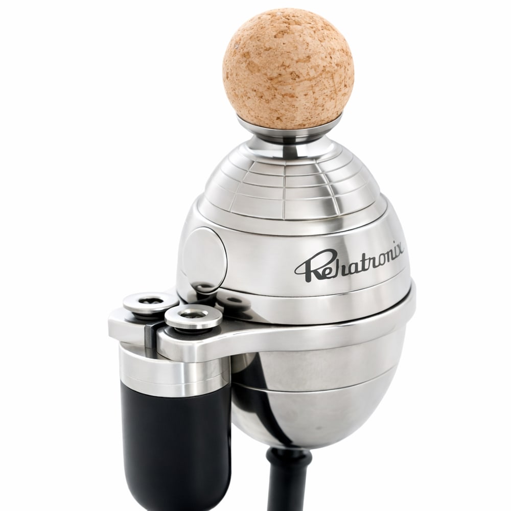 Joystick aus Edelstahl mit Korkkugel, graviert mit „Rehatronix“