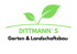 Logo: DITTMANN'S Garten & Landschaftsbau, mit zwei grünen Blättern und einem Bogen.
