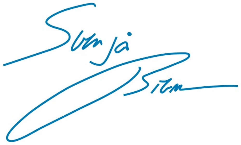 Blaue Unterschrift: Sonja Birm