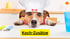 Ein lächelnder Mann macht ein Herzsymbol mit seinen Händen neben zwei Hunden; Text: "PRODUKTWELT".