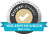 Proven Expert Siegel für Kundenbewertungen mit einem Häkchen und dem Text 100% Empfehlungen auf blauem Banner.