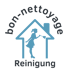 Blaues Haus-Logo mit Frau, die einen Staubwedel hält, und Text "bon-nettoyage Reinigung".