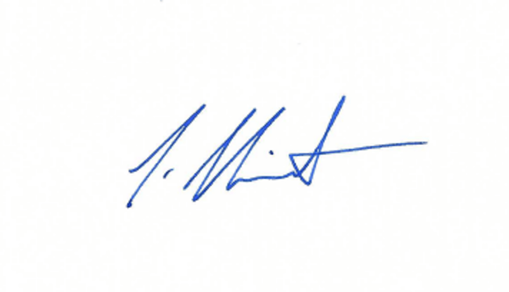 Blaue Unterschrift auf weißem Hintergrund.