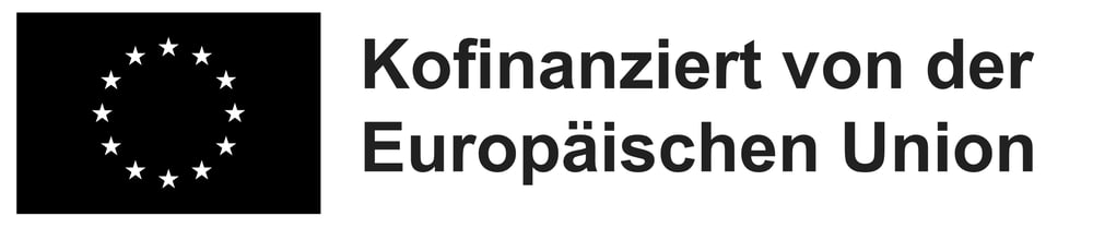 Flagge der Europäischen Union mit Text "Kofinanziert von der Europäischen Union".