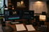 Moderner Videoschnitt-Arbeitsplatz der FR MEDIA Agentur mit zwei Monitoren, Kamera-Equipment und Whiteboard-Strategie.