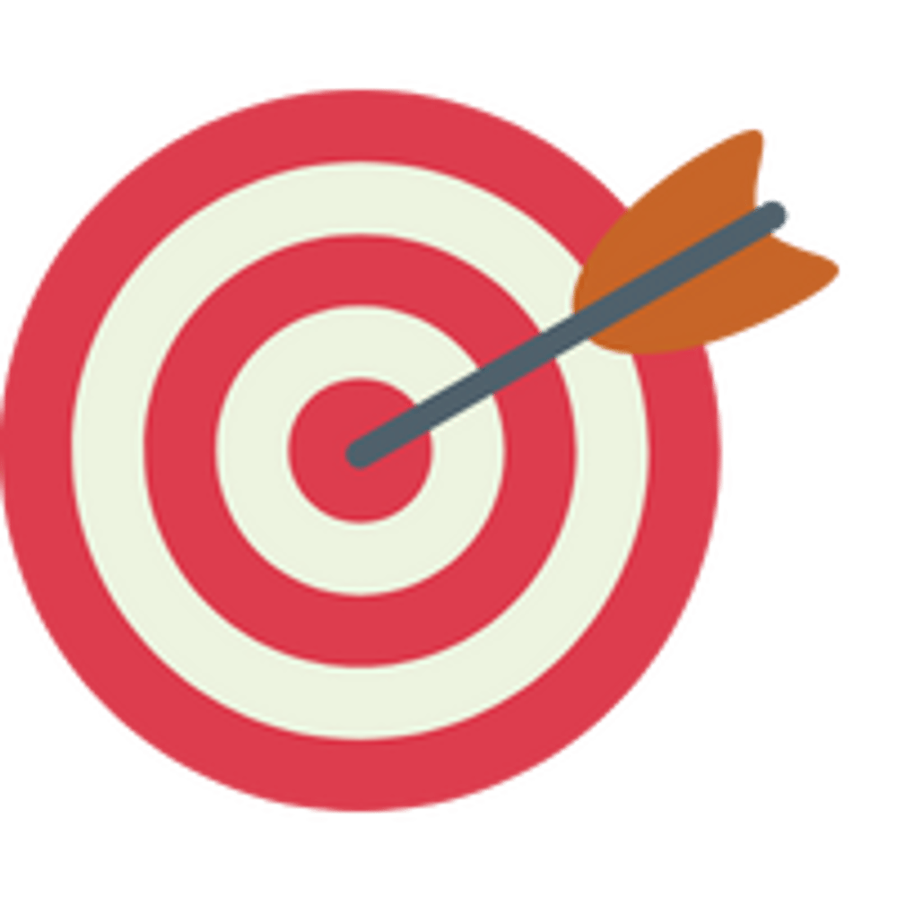 Rote und weiße Zielscheibe mit einem Pfeil, der die Mitte trifft.