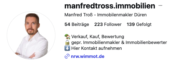 Instagram-Profil eines Immobilienmaklers