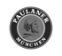 Paulaner München Logo in Schwarz-Weiß mit dem Porträt eines Mönchs in einem kreisförmigen Emblem.