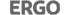 Graues ERGO-Logo auf dunkelgrünem Hintergrund.