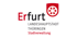 Erfurt LANDESHAUPTSTADT THÜRINGEN Stadtverwaltung Logo mit rotem Schild und weißem Rad.