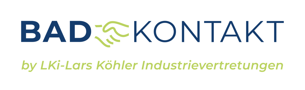 BAD KONTAKT by Rätzke Industrievertretung Logo mit Händedrucksymbol in Hellgrün.