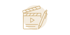 Kamera-Klappe, Wiedergabe-Symbol und Stift in einem Kreis.