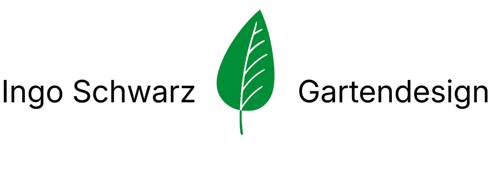 Grünes Blatt zwischen dem Text "Ingo Schwarz" und "Gartendesign".