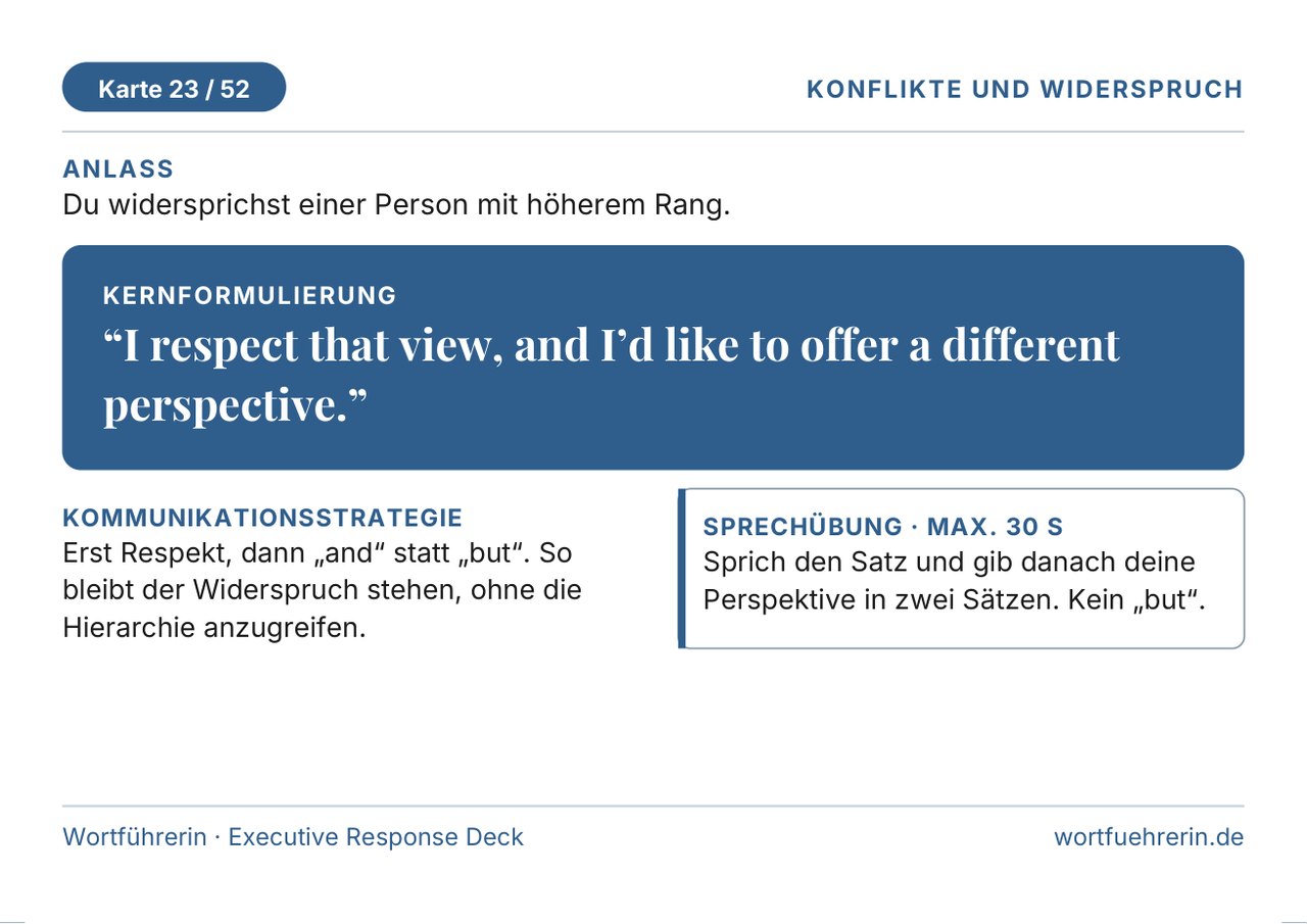 Karte 23 von 52 aus dem Executive Response Deck, Kategorie Konflikte und Widerspruch, Premium-Version