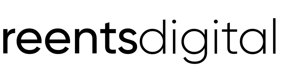 Logo mit weißem Text "RNTS DIGITAL" auf dunkelblauem Hintergrund.
