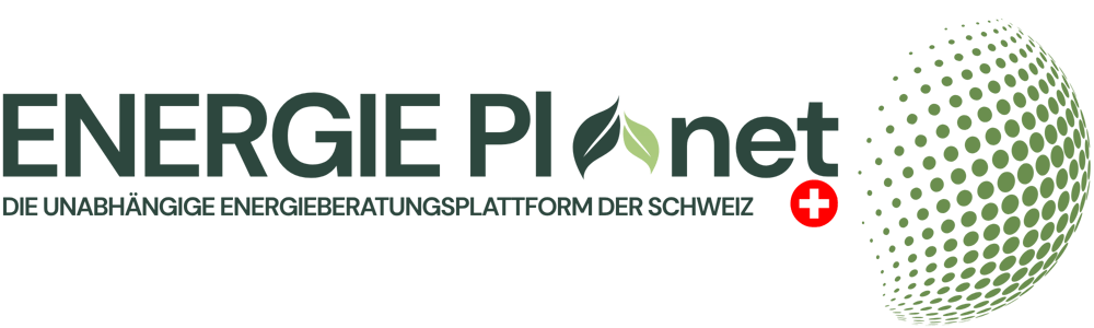 Logo Energie Planet: "DIE UNABHÄNGIGE ENERGIEBERATUNGSPLATTFORM DER SCHWEIZ" mit Schweizer Kreuz und Blattsymbolen.