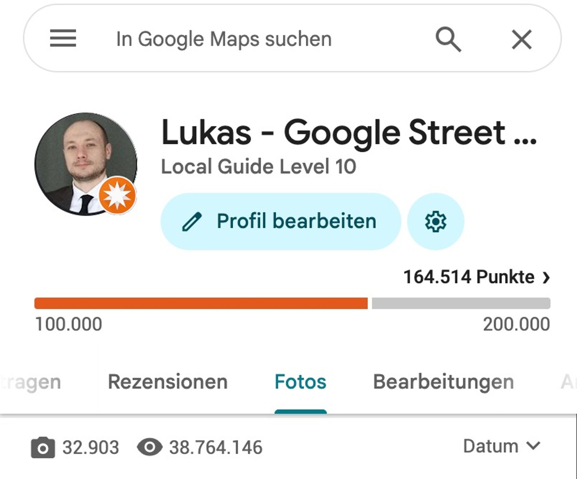 Google Local Guide Level 10 — 38 Mio Aufrufe