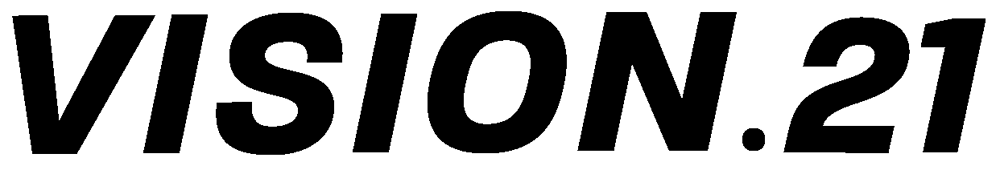 Schwarzer Text "VISION.21" auf grünem Hintergrund.