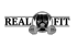 Real Fit Logo mit Rottweilerkopf, der eine Hantel zwischen den Zähnen hält.