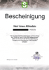 Bescheinigung für Anes Alihodzic über einen Fachkundelehrgang gemäß TRGS 521 zum Umgang mit mineralischen Dämmstoffen.