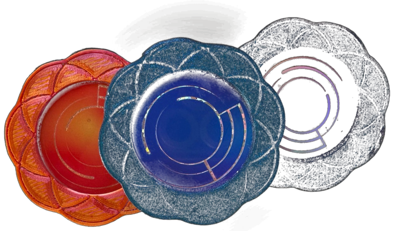 Drei ReMitter in Orange, Blau und Dunkelblau