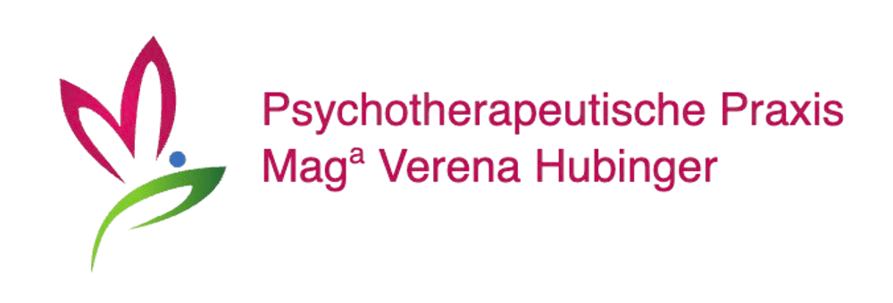 Logo einer Psychotherapiepraxis mit einem stilisierten Schmetterling und dem Text "Psychotherapeutische Praxis Maga Verena Hubinger".