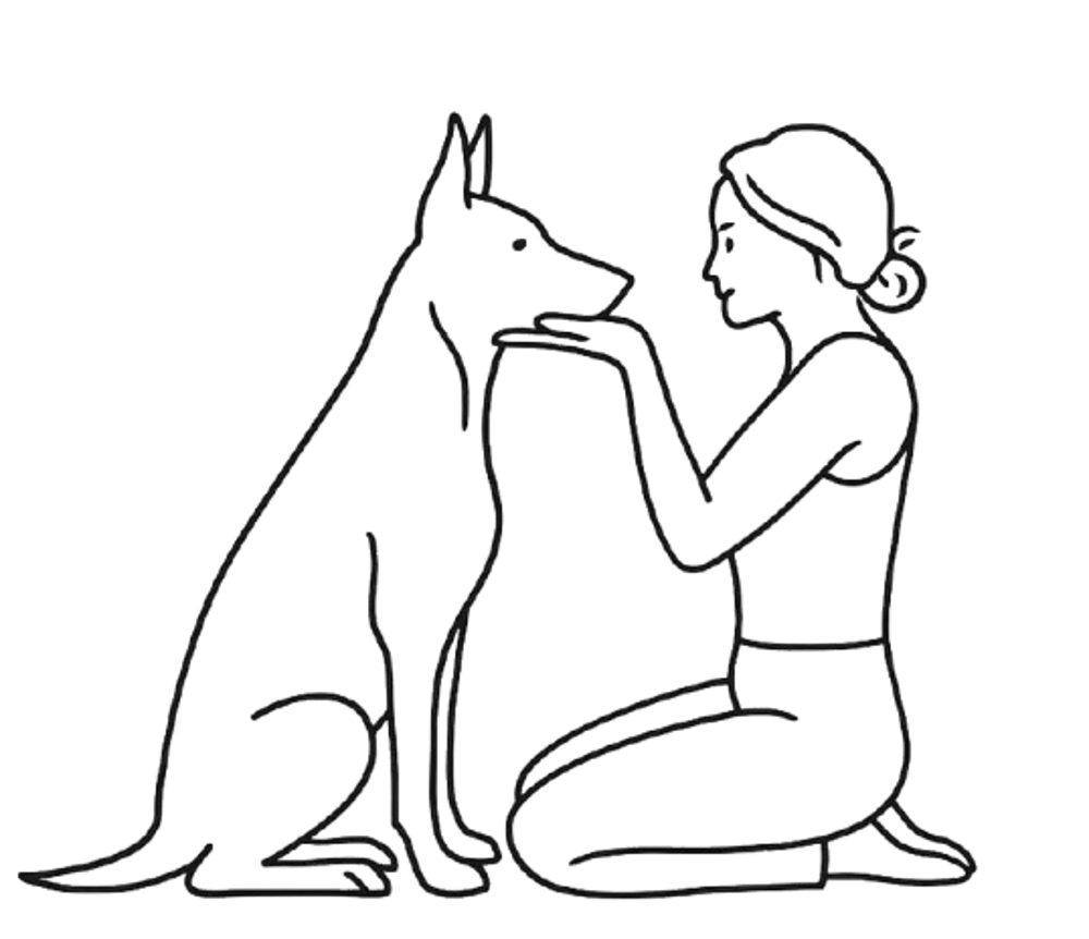 Logo DoriMara – stilisierte Darstellung von Mensch und Hund