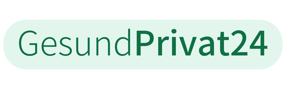 Grüner Text "GesundPrivat24" auf einem hellgrünen, abgerundeten Rechteck.