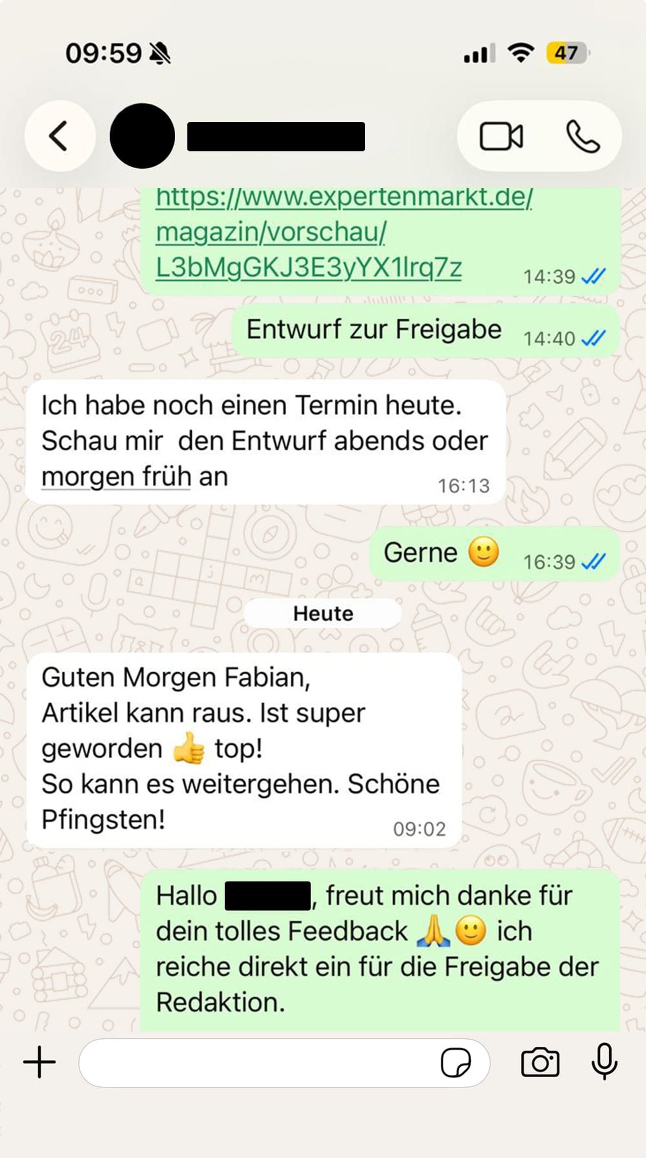 WhatsApp-Nachricht eines Kunden