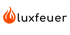 Roter Flammen-Logo mit dem schwarzen Text "luxfeuer".