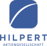 Blaues Logo mit geschwungenem Quadrat und Text "HILPERT AKTIENGESELLSCHAFT"