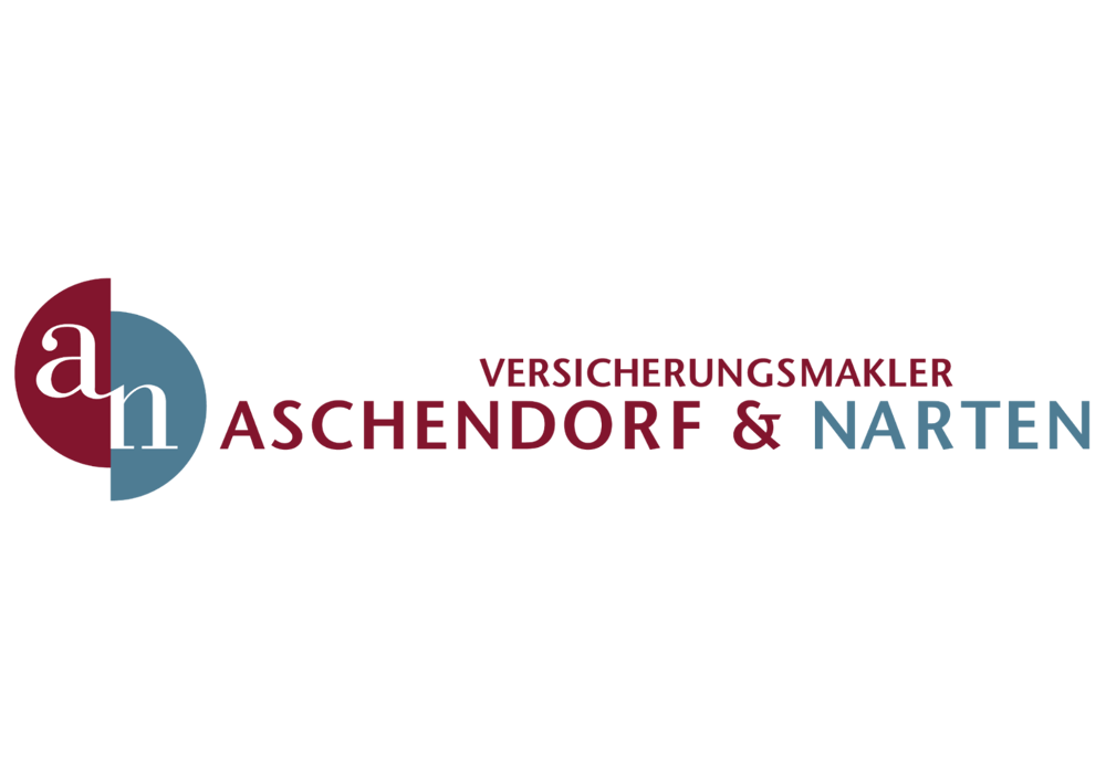 Logo: Buchstaben "a" und "n" in einem halbkreisförmigen Design, gefolgt von "VERSICHERUNGSMAKLER ASCHENDORF & NARTEN".