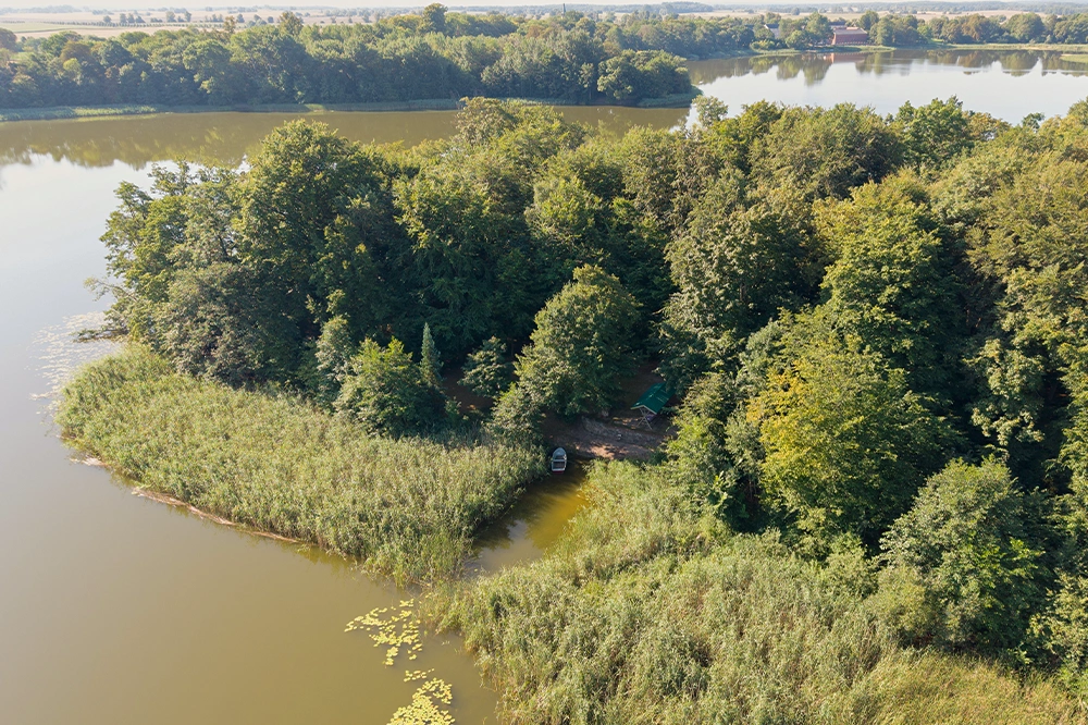 Drohnenaufnahme des Ufers im Wolfshagener Park