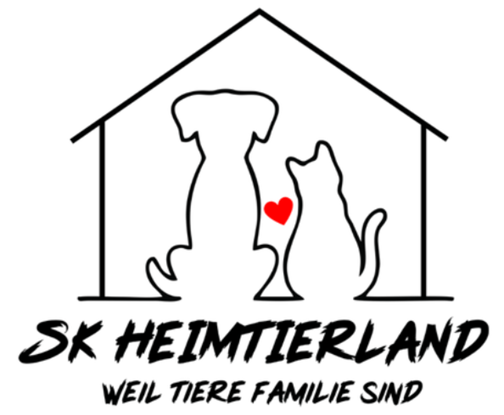 SK Heimtierland Logo: Hund und Katze unter einem Haus, dazwischen ein rotes Herz.