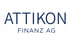 Logo der Attikon Finanz AG mit blauem Schriftzug und einer stilisierten blauen Gebirgssilhouette darüber.