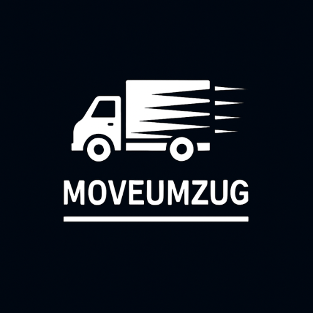 Logo der Umzugsfirma MoveUmzug mit weißer Schrift und Transporter-Symbol auf blauem Hintergrund