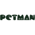 Dunkelgrüner „PETMAN“-Schriftzug mit Tiergesichtern als Buchstaben.