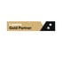 Loxone Gold Partner Logo mit zwei weißen Sternen auf schwarzem Hintergrund und goldenem Text.