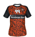 Dunkelblaues Trikot mit blauem Schlangenmuster, weißem Wappen und Schriftzug "SPONSOR NAME HERE".